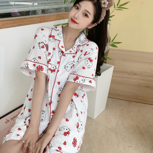 Pijama De Verano Para Mujer Con Diseño De Gato Hello Kitty