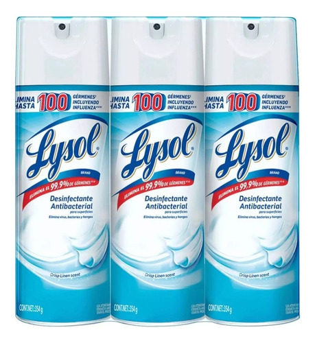 3 Piezas Lysol Spray Desinfectante 354 Gramos Cada Uno