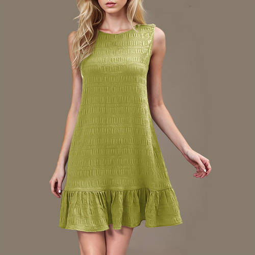 Vestido Casual De Color Liso Para Mujer Con Cuello Redondo Y