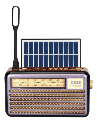 Radio Portatil Recargable Panel Solar Retro Am/fm Bluetooth