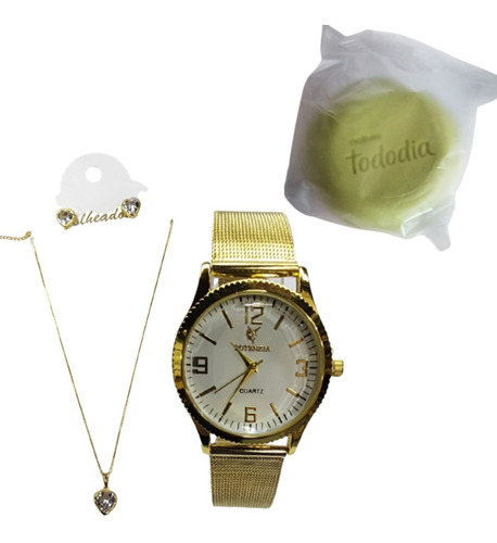 Relógio Feminino Pro Dia A Dia Kit Dourado 