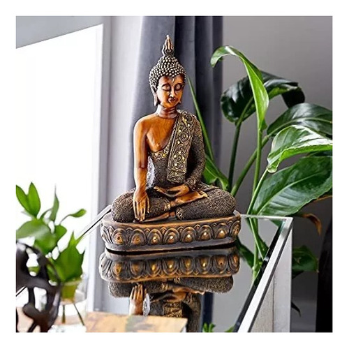 Escultura Buda Polystone Sentado Temática Asiática Bronce