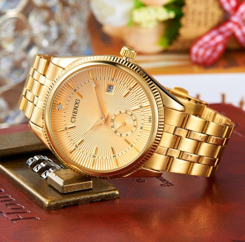 Relógio Feminino E Masculino Dourado Importado +frete Gratis