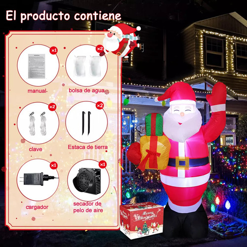 Inflable Navideño Santa Claus Con Decoración Luces Led 1.5m