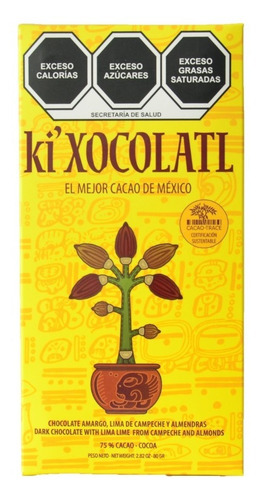 Ki Xocolatl Amarillo 72% Cacao,  Limon Y Almendras, Natural