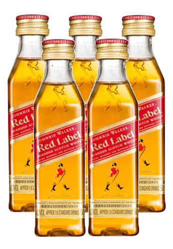 Kit 5 Miniatura De Whisky Johnnie Walker Red Label 50ml