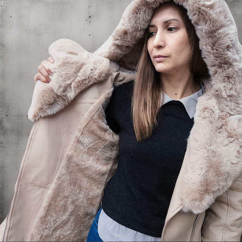 Tapado Gamulan Ecocuero Con Piel Largo Saco Importado Abrigo