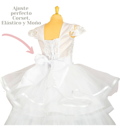 Vestido Primera Comunión Blanco Desmontable Crinolina Thali