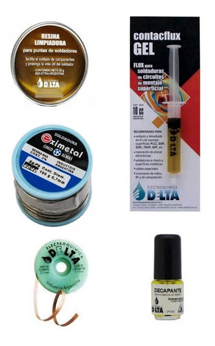Imagen 2 de 8 de Kit 5u. Resina Contacflux Estaño 100gr Malla Desoldante Deca