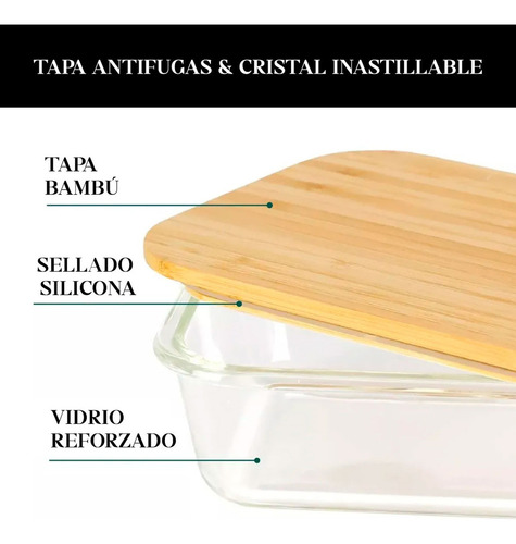 X 3 Tuper Vidrio Hermético Contenedor Tapas Madera Bambu