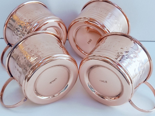 Imagen 4 de 5 de Vasos De Cobre Pack De 4 Unidades 300 Cc Artesanía Chilena
