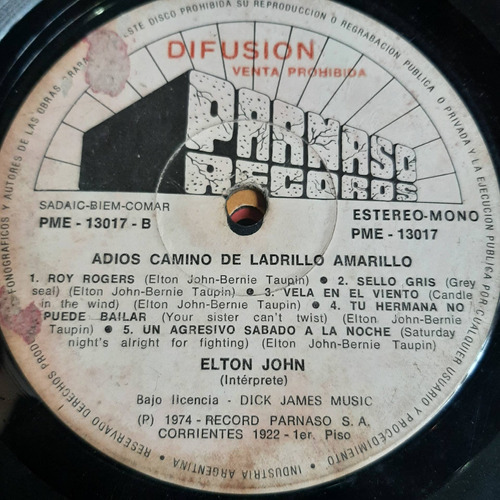 Sin Tapa Disco Elton John Adios Camino Ladrillo Amarillo Si0