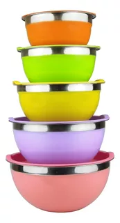Juego Set X5 Bowls De Colores Acero Inoxidable