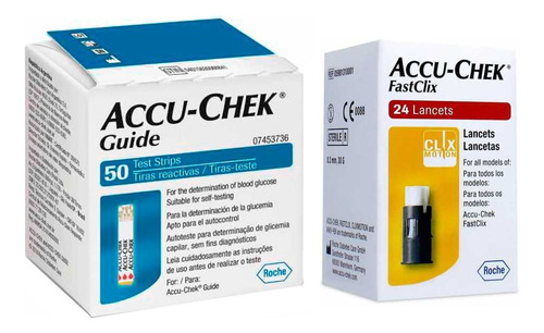 50 tiras de guía Accu Chek y 24 lancetas Roche Fastclix