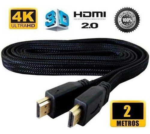 Cabo Conector Hdmi 2.0 Hdtv 3d 4k Full Hd Ethernet 2 Metros