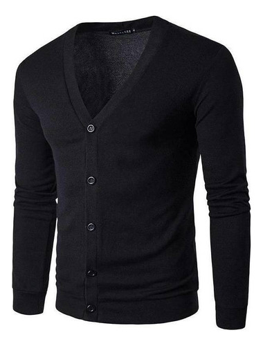 Jersey Casual De Punto Con Cuello En V Para Hombre Con Boton