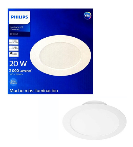 Plafón Downlight Led Empotrable 20w Philips 65k 2000 Lumens