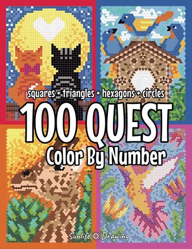 Libro: 100 Quest Color By Number: Squares + Triangles + Hexa