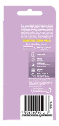 Sico Play, Condones Texturizados Sabor Cereza, 3 Piezas.