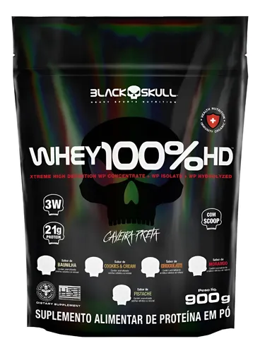 Whey 100% Hd 900g Concentrado E Isolado Black Skull Sabor Cookies & cream