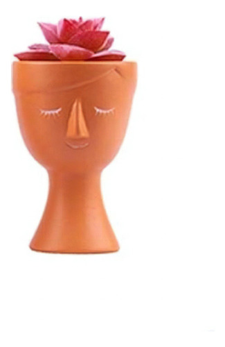 Vaso Decorativo Cachepot Face Em Cerâmica Com Suculenta