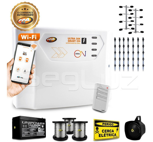 Kit Cerca Elétrica Industrial Wifi Big Hastes 120mts Bateria