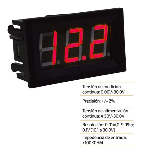Imagen 4 de 5 de Volimetro De Panel Con Display Medidor De Voltaje 3 Digitos