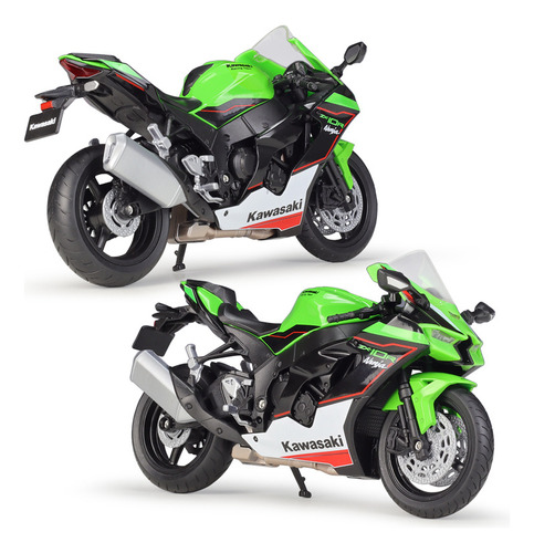 Welly Kawasaki Ninja Zx-10r Verde Moto Con Soporte 1/12 [u]