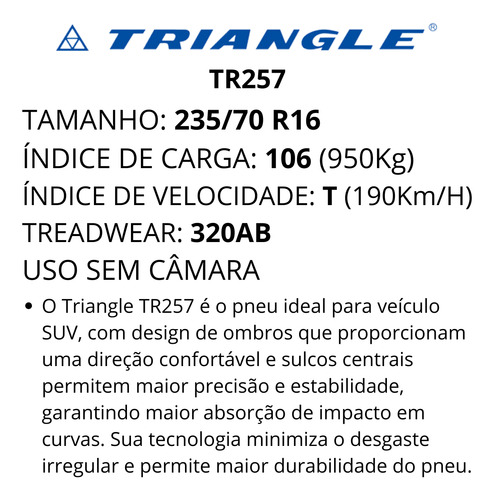 Pneu Caminhonete 235/70r16 Tr257 Triangle 106t