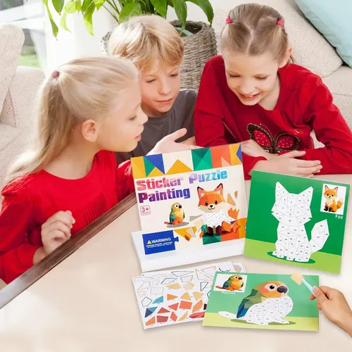 Libro De Pegatinas De Pintura Con Animales Geométricos | Set De Arte Reutilizable Para Niños Y Adultos | Ideal Para Viajes, Aula Y Regalos De Cumpleaños | +3 Años