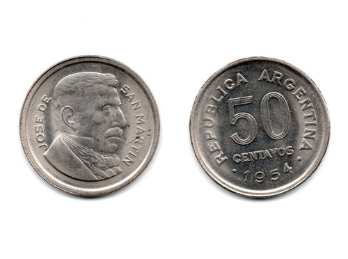 Moneda Argentina 50 Centavos 1954 San Martin Sin Circular-