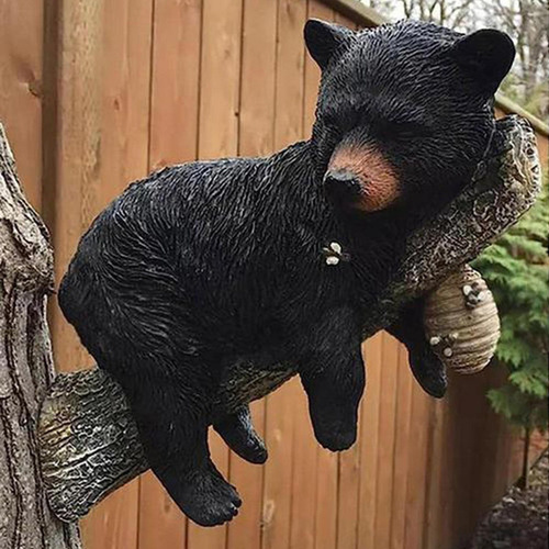 Urso Deitado Em Um Galho De Árvore, Estátua, Enfeite De Urso