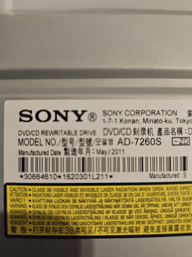 Lectora Grabadora Cd Y Dvd Sony Ad-7260s, Con Cable Sata Inc