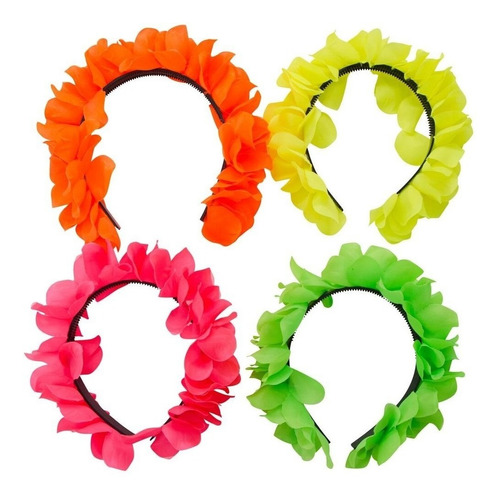 Vincha Corona De Flores Fluo X 12 Cotillon Carioca 4 Colores Color Colores surtidos