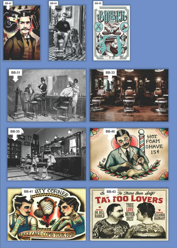 Imagem 2 de 9 de 5 Pôsteres Cartaz Barbearia Retrô Para Emoldurar 20x30cm
