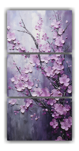 75x150cm Set 3 Telas En Bastidor Flores Cerezo Morado Flores