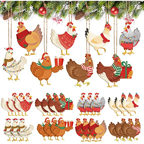 Conjunto De 24 Adornos De Gallinas De Navidad, Adornos ...