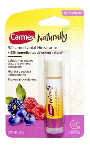 Balsamo Labial Hidratante Carmex Naturally Frutos Rojos 4 G