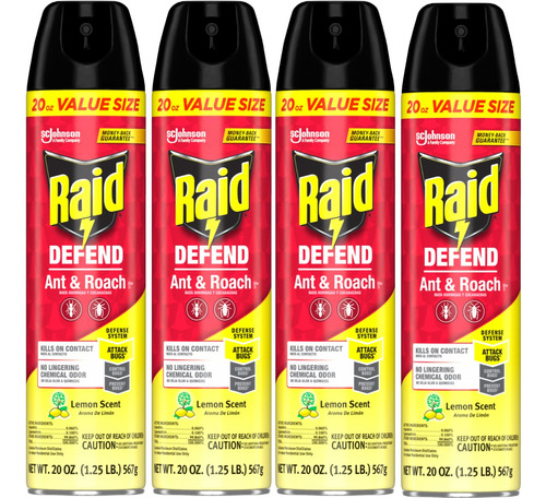 Raid Defend Spray Para Interiores Importado, 4 Unidades