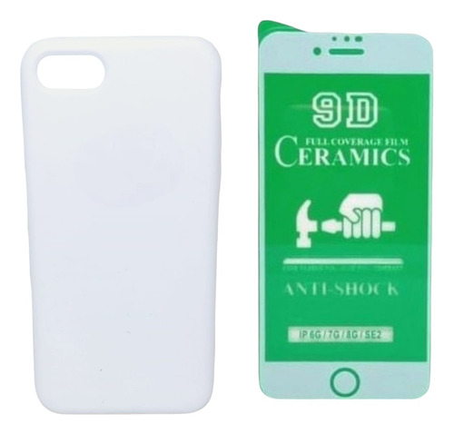 Silicone Case Cerrado Para iPhone 7-8 Y Vidrio Cerami Blanco