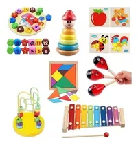 Comprar Pack 10 Juguetes Didácticos De Madera Bebe Estimulación
