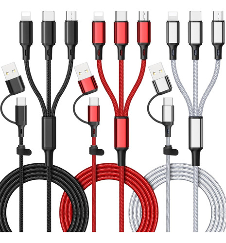 Cable De Carga Rapida 3 En 1 Usb-c Micro Usb Lightining 