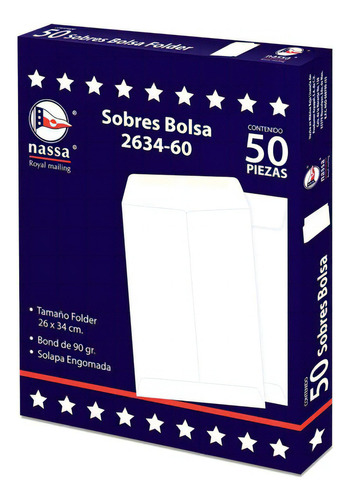 1000 Sobres Blanco Extra Oficio 26 X 34cms. Engomado Nassa tipo bolsa