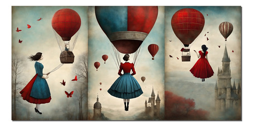 Cuadro Decorativo Arte Ilustración Surrealista Globo 36x72