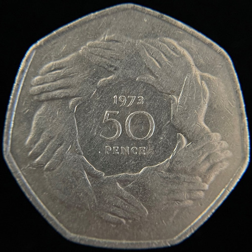 Gran Bretaña, 50 Pence, 1973. Comunidad Economica Europa. Vf