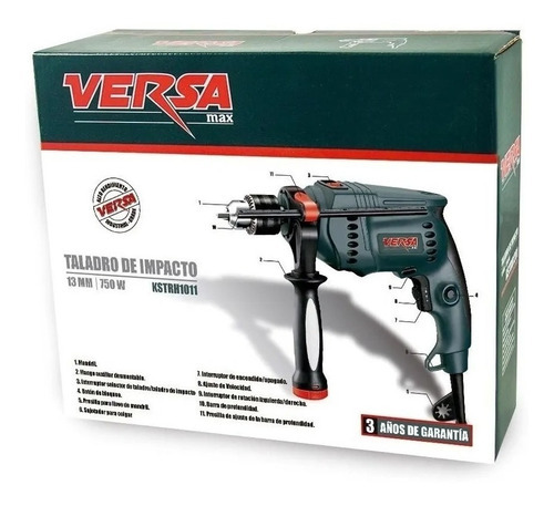 Imagen 2 de 6 de Taladro De Impacto Versa Industrial 13 Mm 750 W 3 Años De Ga