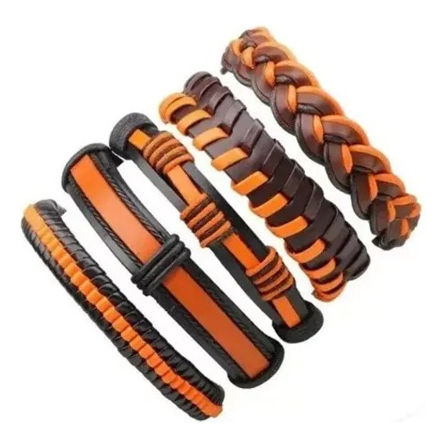 Pulsera Conjunto 5 En 1 Cuero Brazalete Hombre Moda Fina