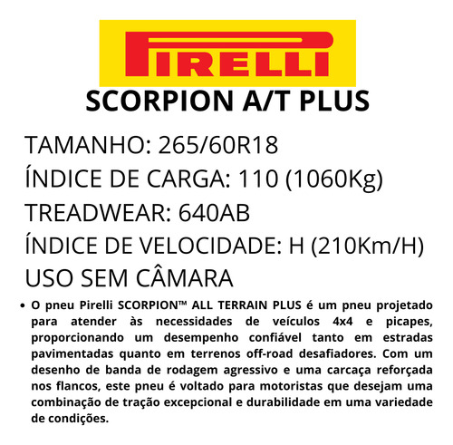 Kit 2 Pneus Pirelli 265/60r18 Scorpion A/t Plus Letra Branca