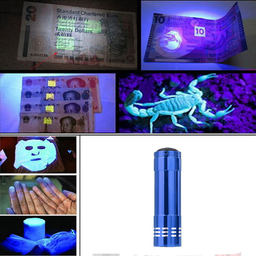 Mini Linterna De Aluminio Violeta De 9 Led, Luz Negra, Linte