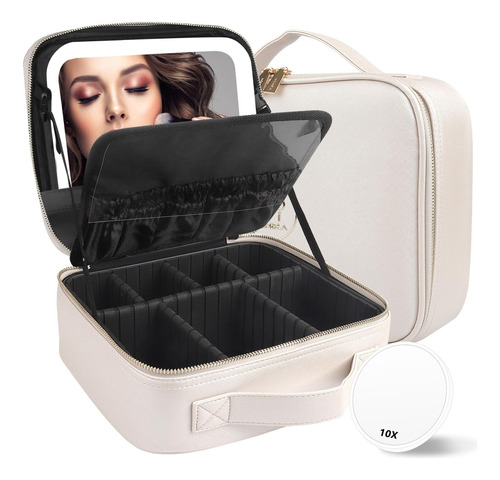 Divino Maletin Cosméticos Blanco Con Espejo Led Usb Touch Blanco